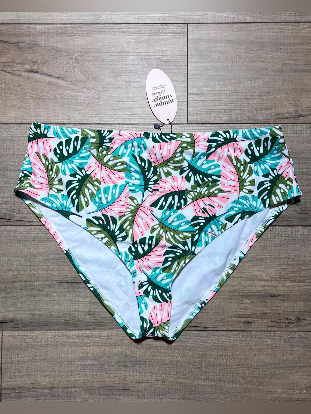 Unique Vintage Womens Monstera Print High Waist Bikini Bottom Size 2X